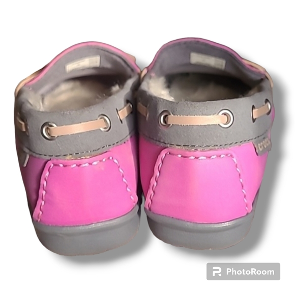 Crocs Wild Orchid Pink Gray Lined Rubber Colorlite Loafers - Picture 7 of 9